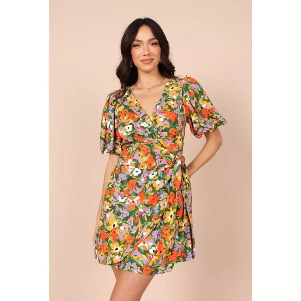 Petal & Pup Flourish Puff Sleeve Mini Dress Linen Blend Various Sizes NEW